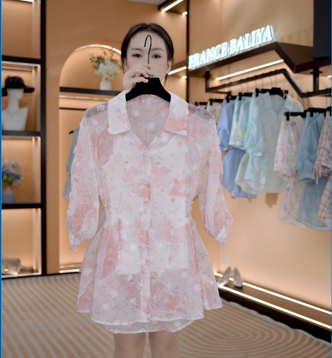 “蔷薇”法式春夏慵懒感中长款宽松休闲衬衫套装 F083