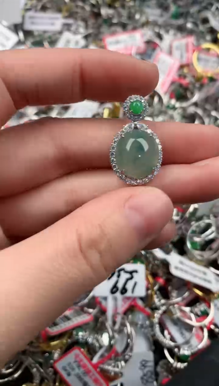 银S925镶嵌戒指翡翠999   3