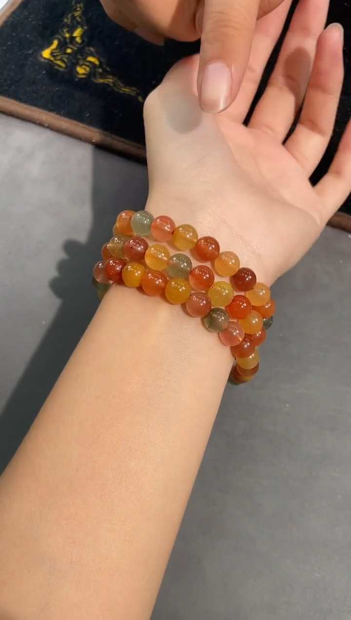 水晶手链未镶嵌9号彩兔毛多宝三圈手链8mm