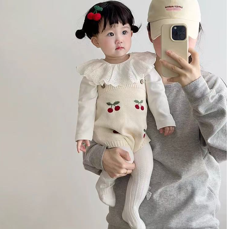 秋季衣服洋气打底衫甜美樱桃包屁针织哈衣套装宝宝秋装外出服