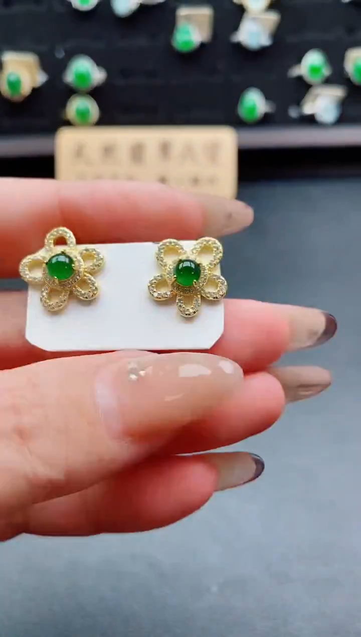 银S925镶嵌翡翠耳饰21