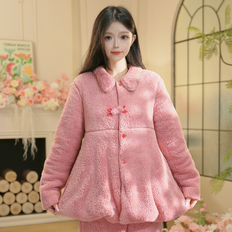 P冬季新款长袖加绒厚款家居服高颜值柔软睡衣套装