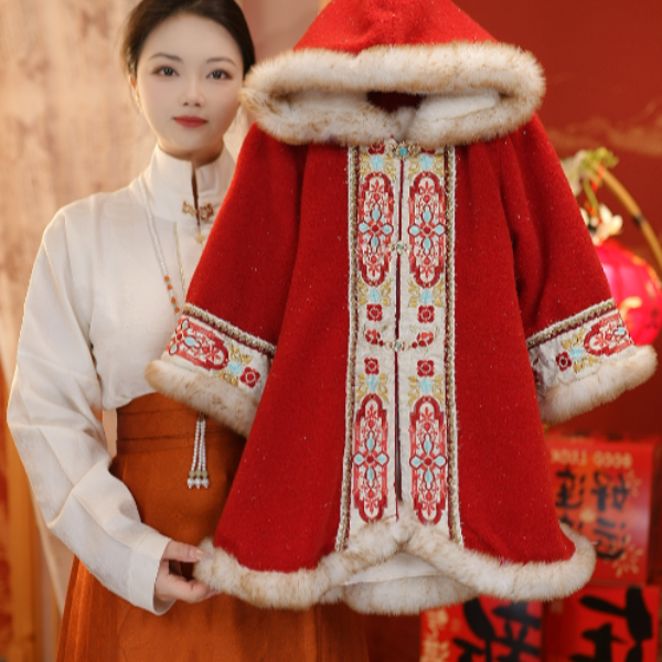2【长款斗篷】汉服斗篷女童冬装加绒加厚中国风古装儿童拜年服冬款