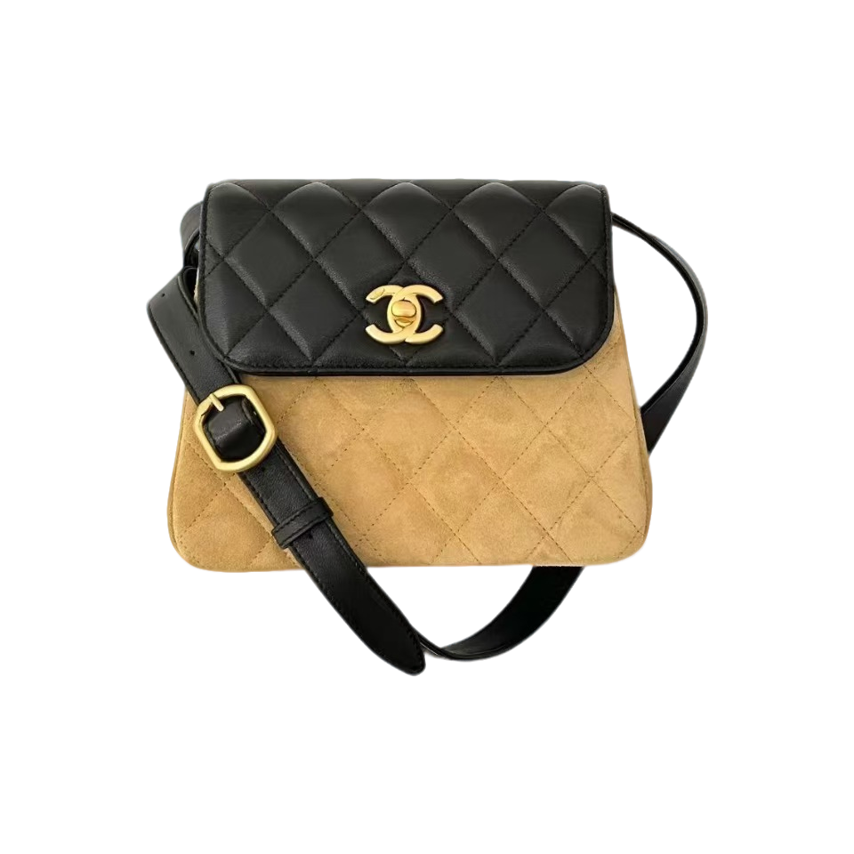 未使用 Chanel/香奈儿 25A麂皮双拼口盖小方包
