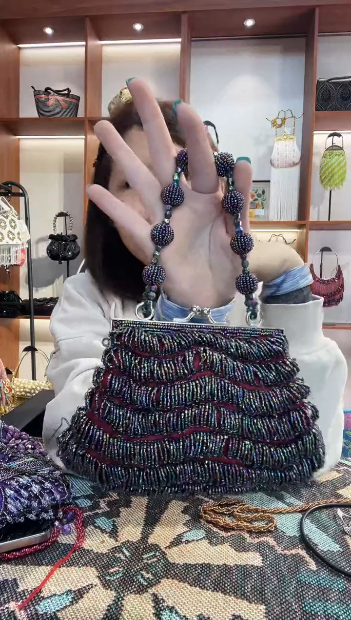 织物奥***嘉13号（多色可选）手工珠珠包包腋下斜跨包手拿包