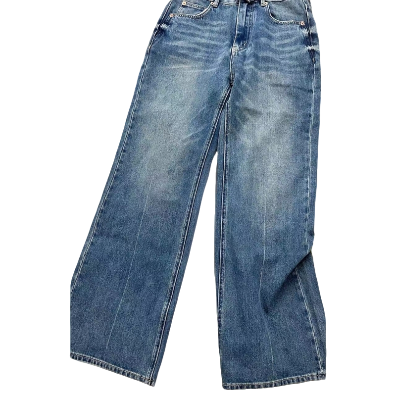 直筒夏季牛仔裤2024春装新遮肉显瘦长款蓝色高腰时尚休闲百搭复古