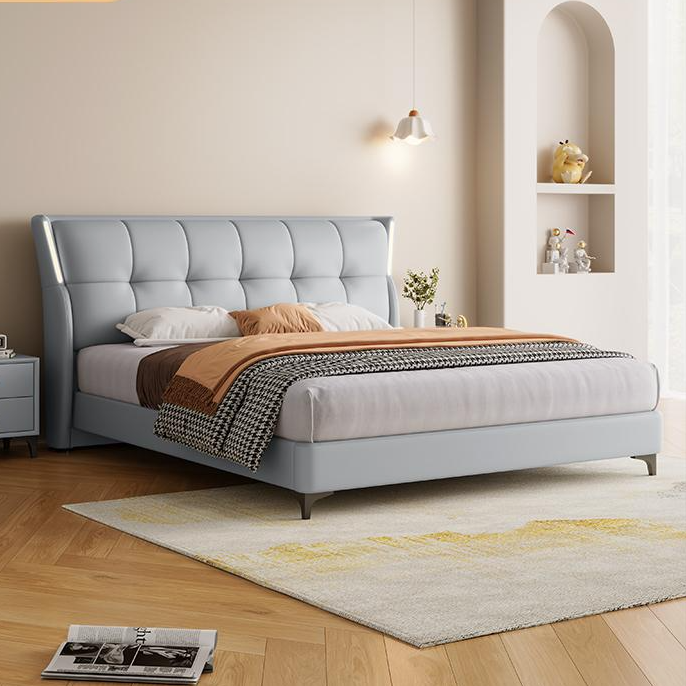 真皮轻奢主卧大小户型双人床婚床现代简约实木软包储物皮艺床儿童