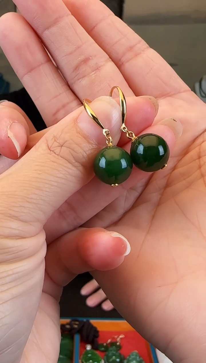 银S925镶嵌和田玉耳饰卡12