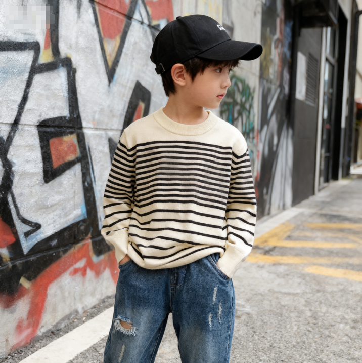YIYANG秋季百搭儿童套头圆领针织衫长袖条纹休闲韩版童装毛衣春秋