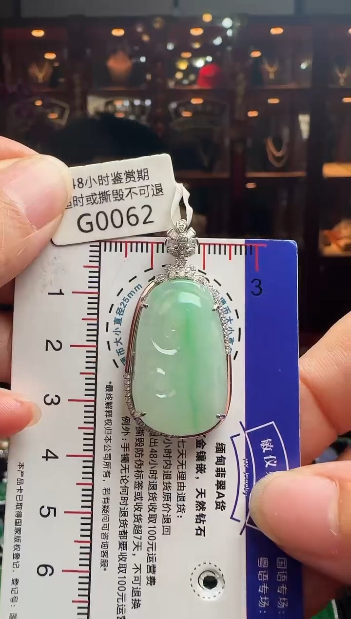 【闪购商品】翡翠颈饰18K金镶嵌G0062冰飘绿如意