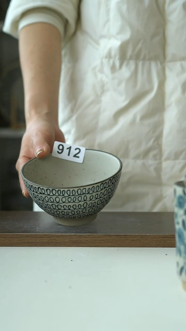 陶瑕不退换912粗陶手绘解压纹米饭碗12@7-7@