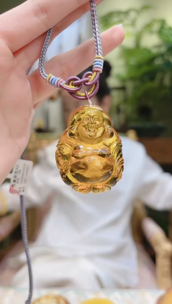 【闪购商品】琥珀裸石未镶嵌琥珀佛公绳编吊坠