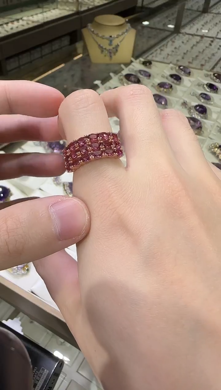 银S925镶嵌戒指石榴石11mm排戒