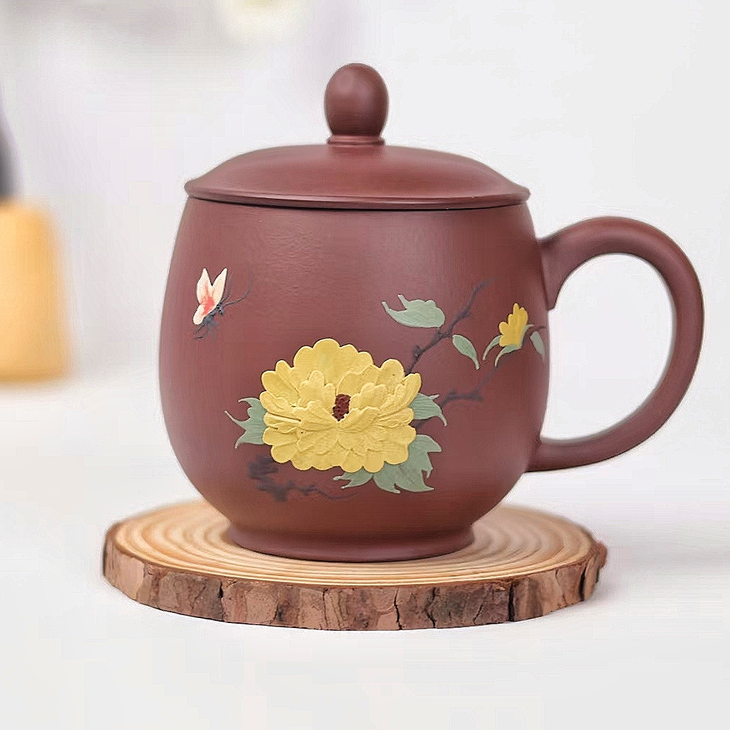 原矿底槽青紫砂杯 国色天香 350CC