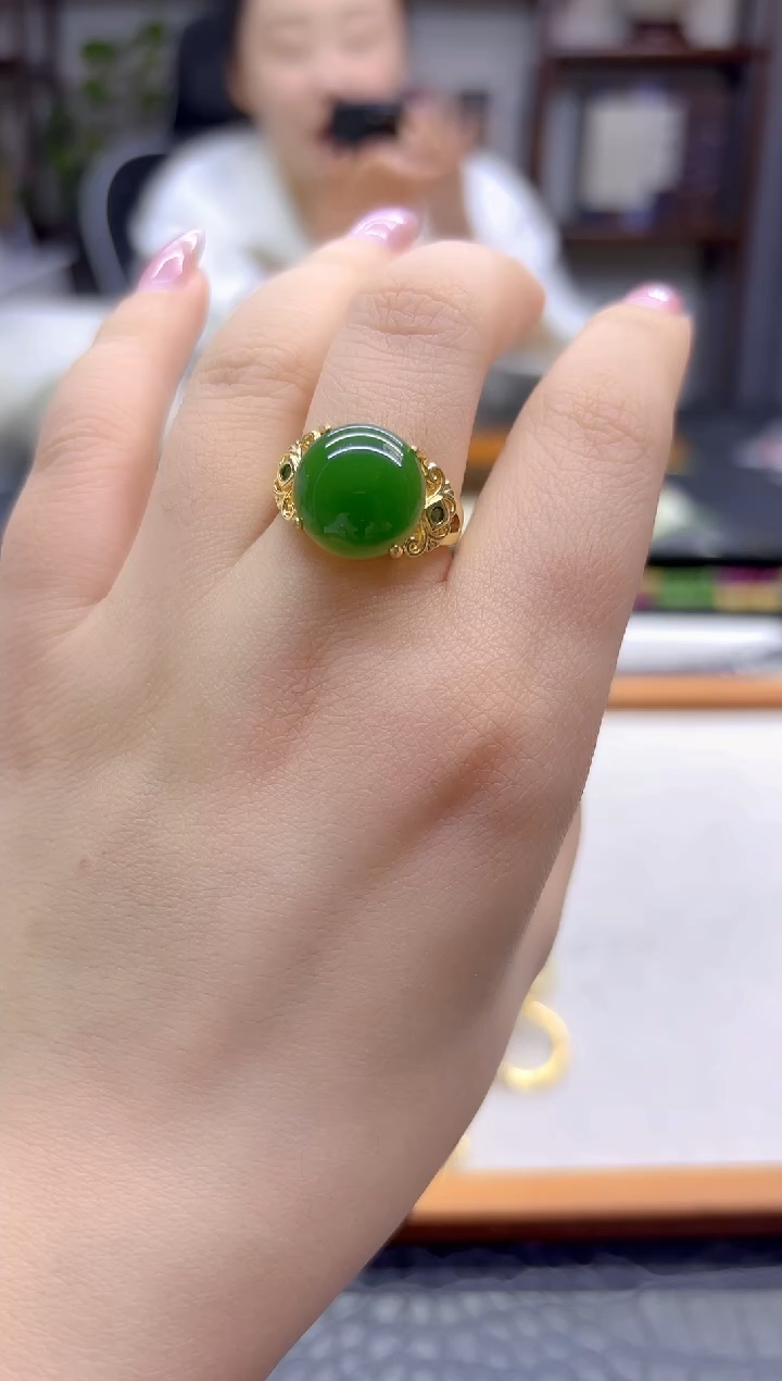 14K金镶嵌戒指和田玉DIY款J28