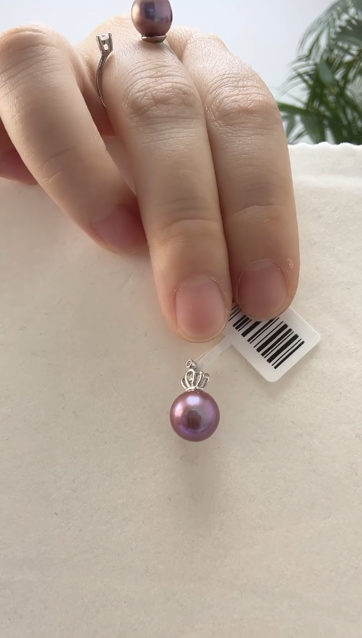 吊坠(不含链)银S925镶嵌淡水珍珠10紫色皇冠吊坠