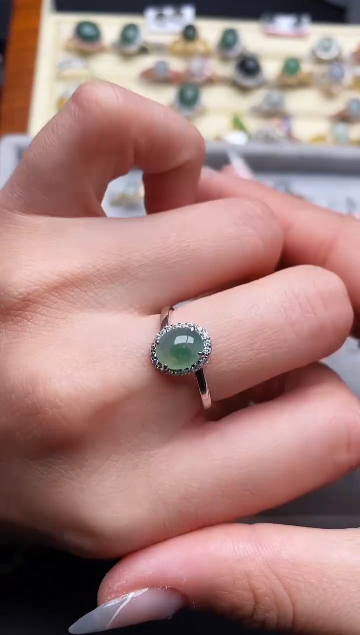 【闪购商品】翡翠戒指银S925镶嵌444444444+5