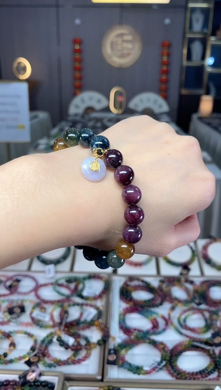 未镶嵌老矿碧玺彩虹单圈手串10mm+碧玺dan多样性发货一条