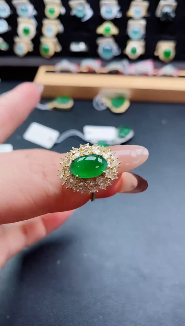 银S925镶嵌戒指翡翠1