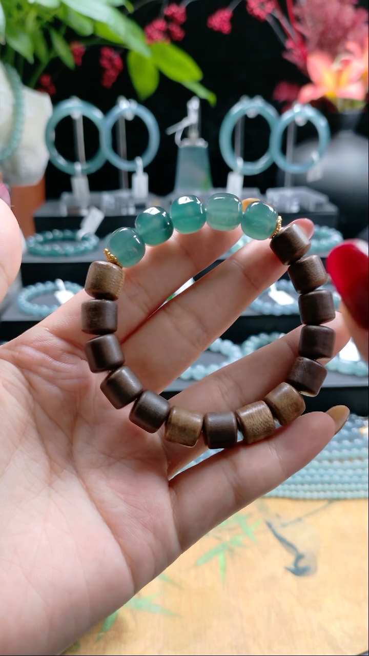未镶嵌手串翡翠12mm糯冰湖水绿DIY八棱珠手串