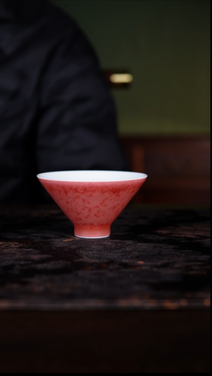 杯子白泥豇豆红纯手工陶瓷