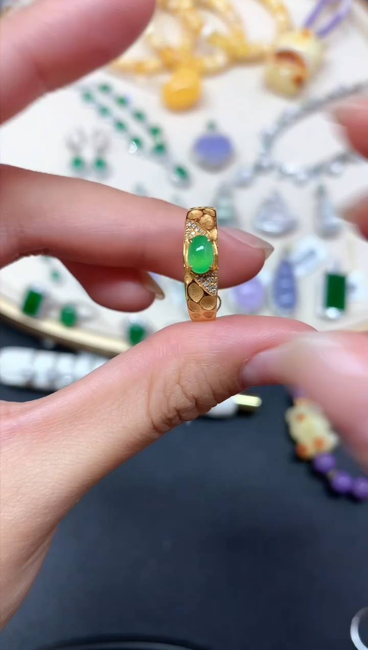 【闪购商品】翡翠戒指18K金镶嵌戒指A346|2980