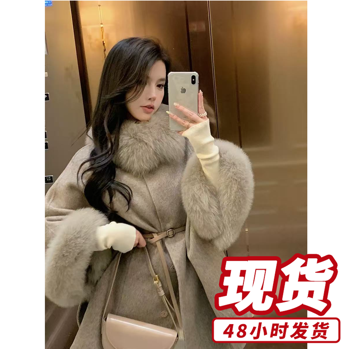 2025冬新款双面呢大衣高级感毛领毛呢外套S811164