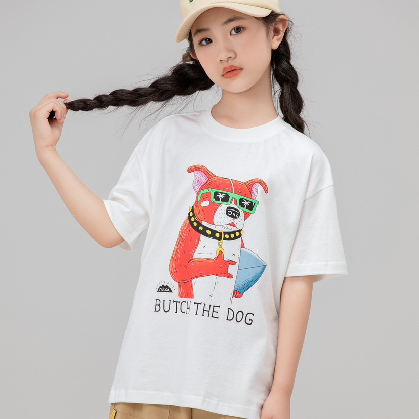 W272351【狗子冲浪】圆领时尚休闲儿童短袖