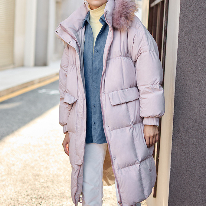 【1号】女式中长款毛领冬季防寒保暖加厚大口袋羽绒服J10140752R