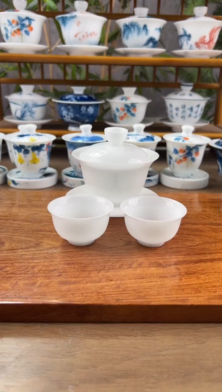 【闪购商品】纯白高冰130ml三才盖碗+3个杯子