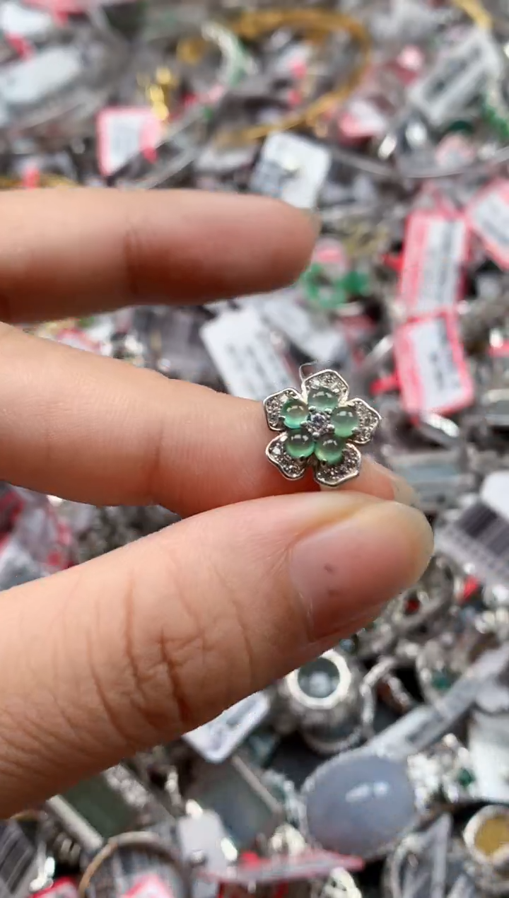 银S925镶嵌戒指翡翠天然A货缅甸翡翠