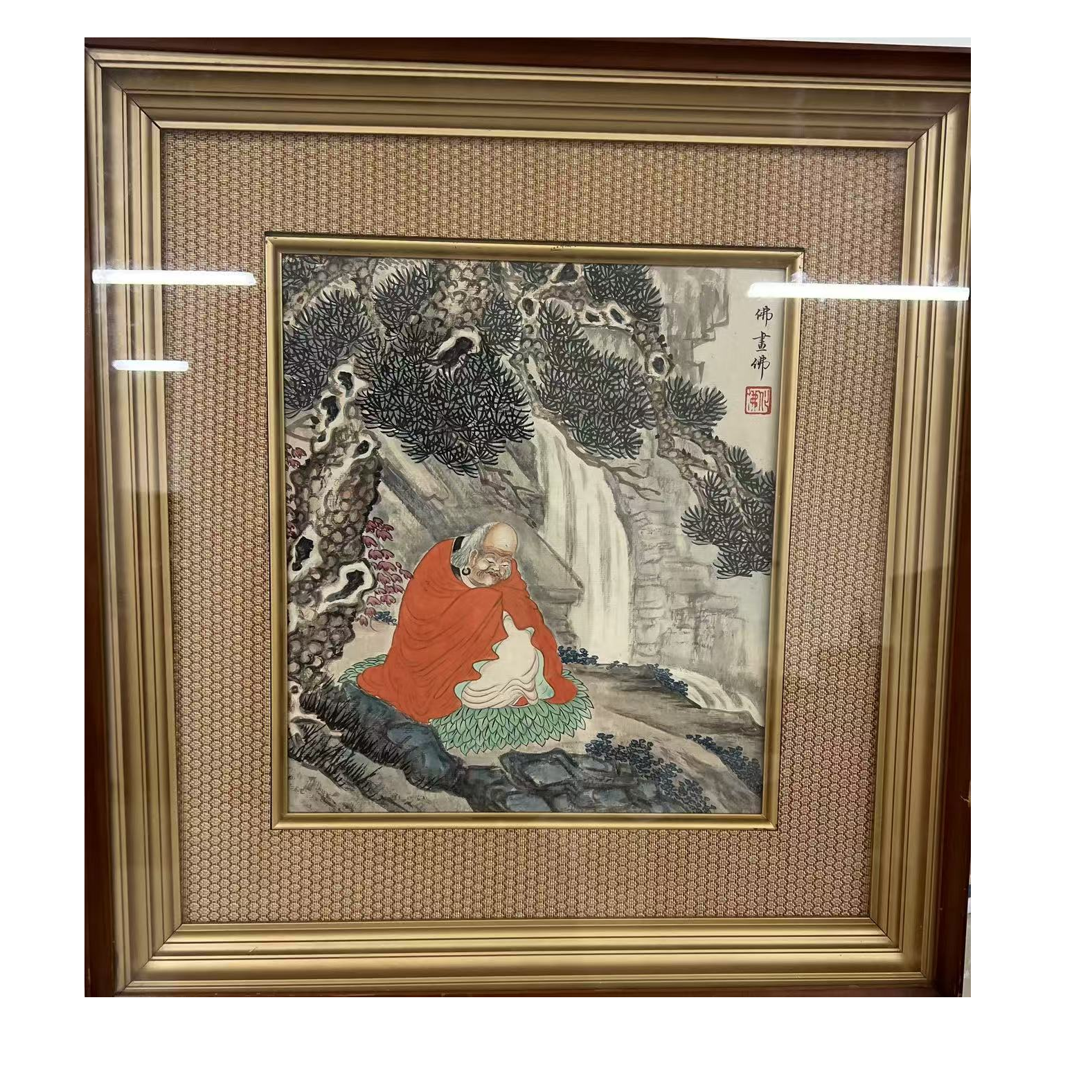 钱老 款 人物画框   24×26  约0.56平尺