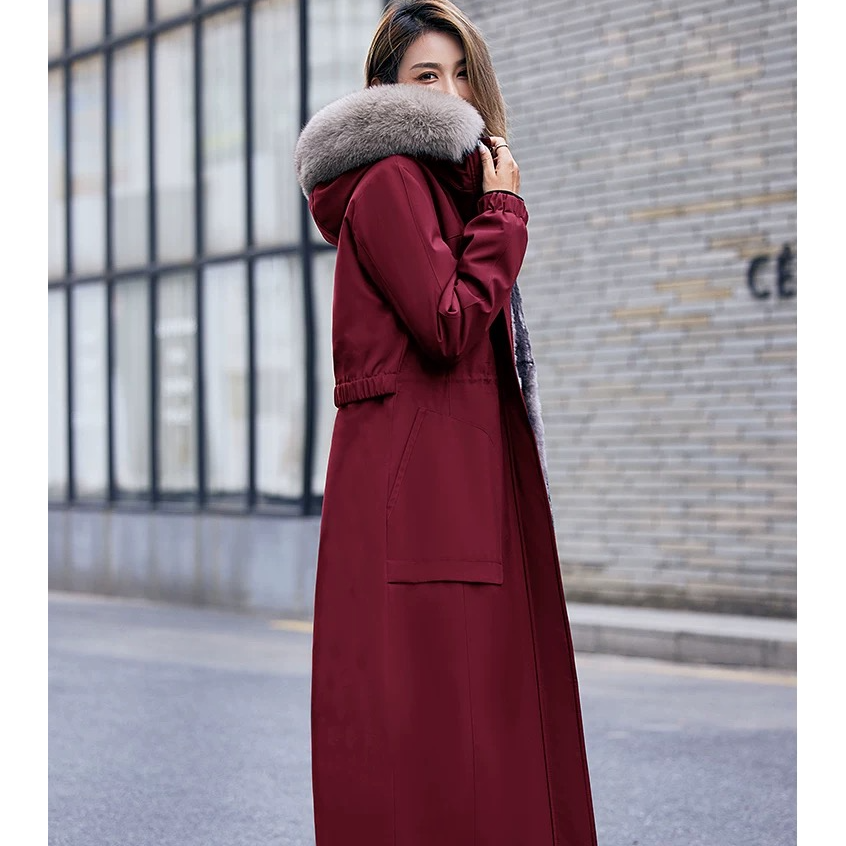 女士时尚加厚长款显瘦派克服女连帽狐狸毛领獭兔升级内胆冬季大衣