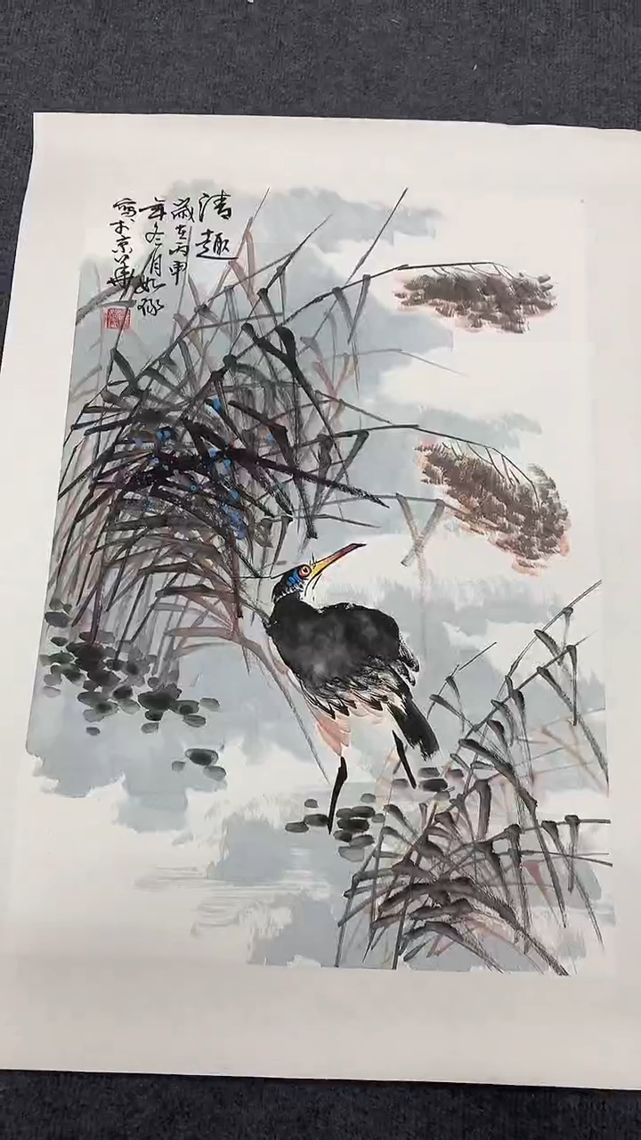 竖款精品开三花鸟，