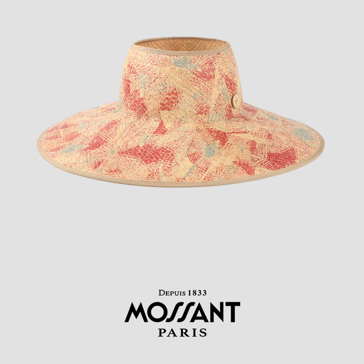 MOSSANT SS25春夏新款 南部风情印花拉菲草大檐空顶帽