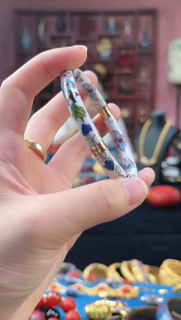 非遗技艺景泰蓝开口手镯 55-63  白色