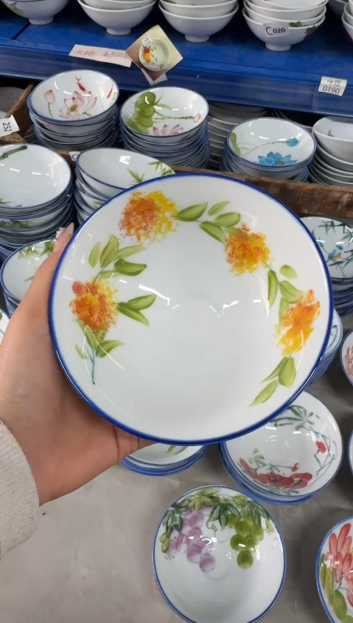 瓷片景德镇高温陶瓷食品级手绘釉中彩-斗笠碗