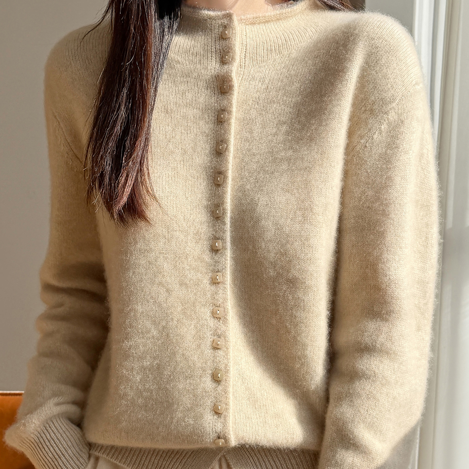 纯羊毛排扣针织长袖开衫上衣修身D2530