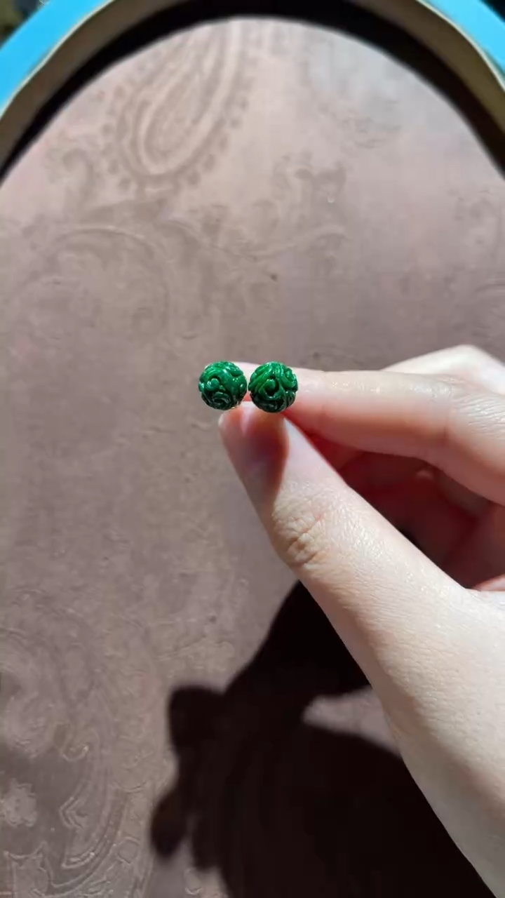 银S925镀金镶嵌翡翠耳钉红翡绿翠