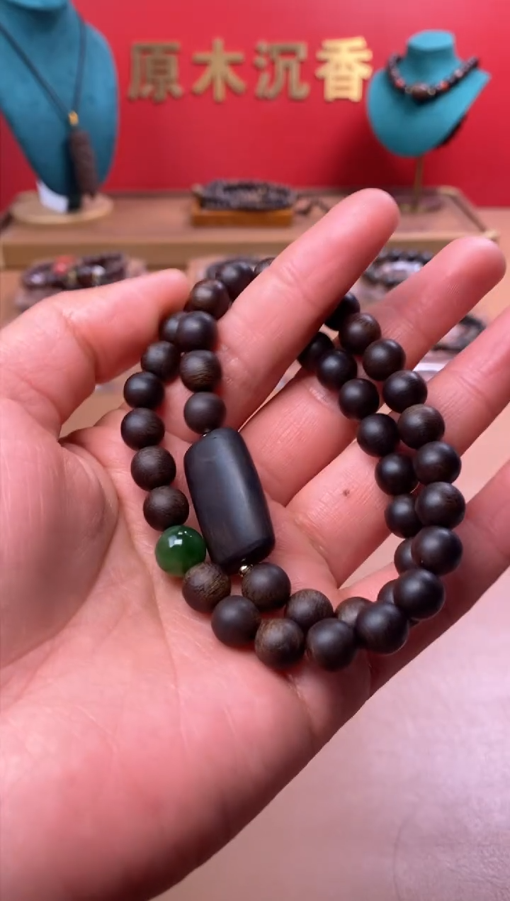 【闪购商品】沉香手串M沉水芽庄白棋08两圈+雷击顶珠沉香木雕