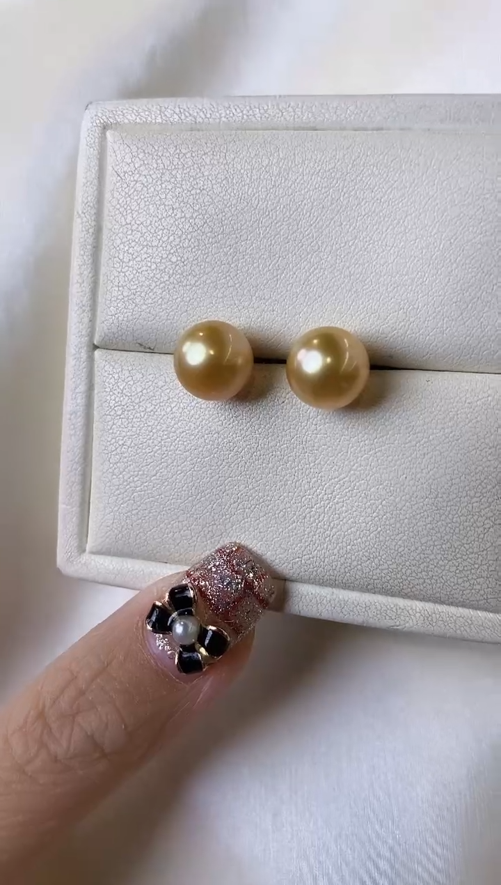【闪购商品】海水珍珠耳饰18K金镶嵌9-10南洋金珍珠耳饰