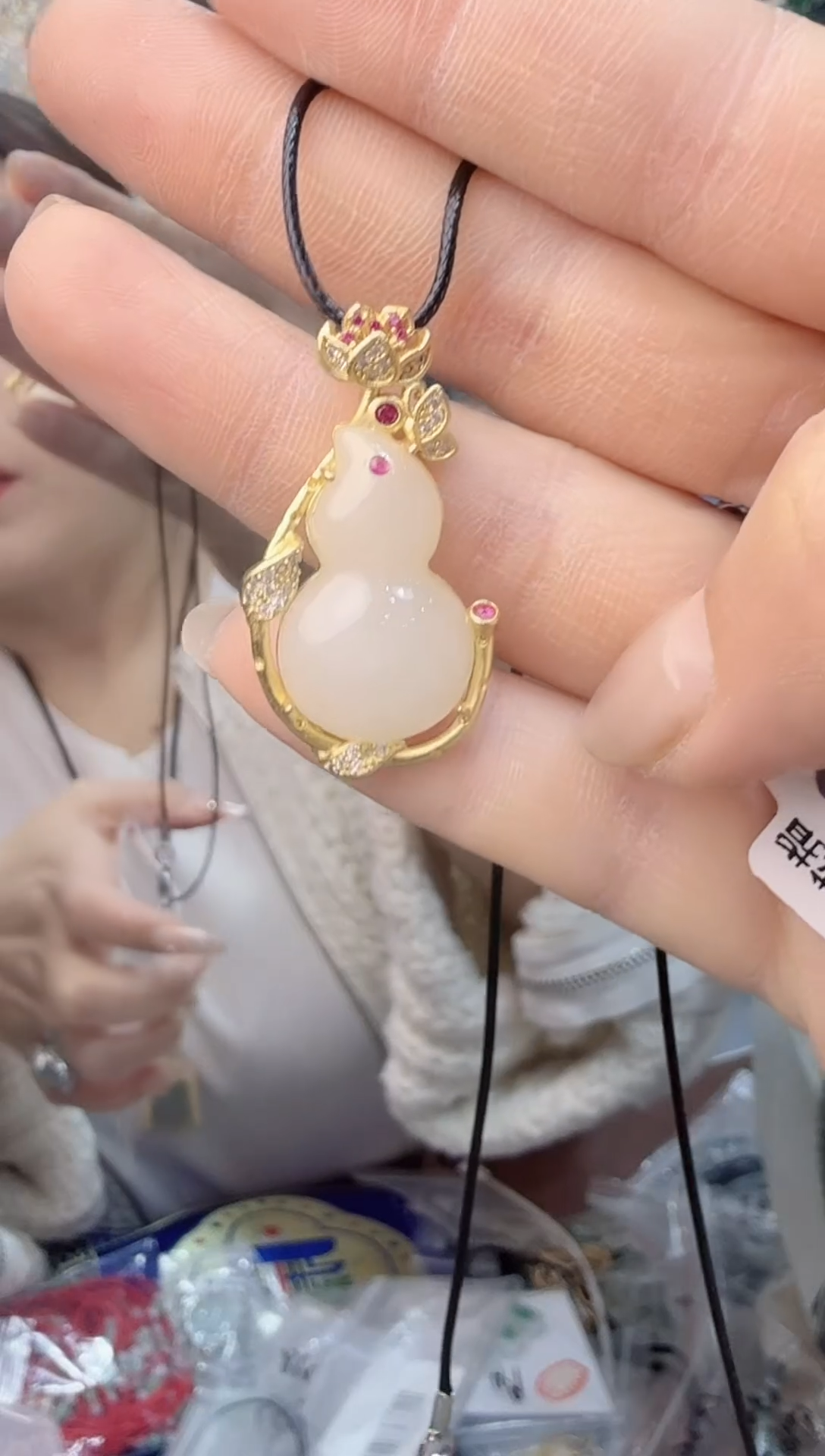 颈饰银S925镀金镶嵌和田玉葫芦吊坠