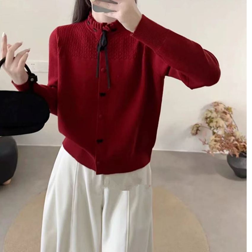 【前后提花】精致女人味小香风木耳边针织上衣