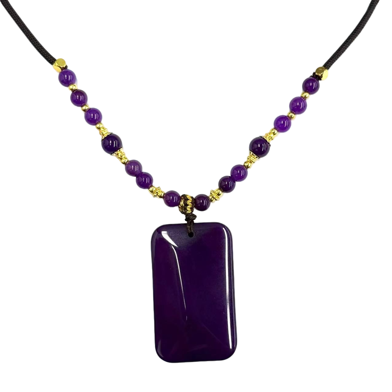 【符老板】y2608-复古风设计款紫俱来玛瑙无事牌吊坠毛衣链-赠礼盒