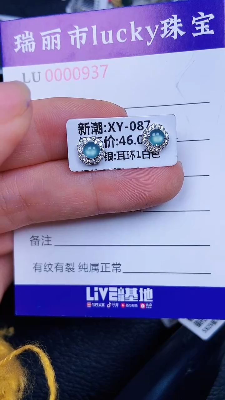 颈饰银S925镶嵌翡翠9*37