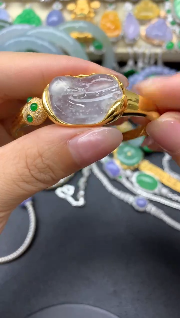 【闪购商品】翡翠手镯18K金镶嵌207-中国好珍宝