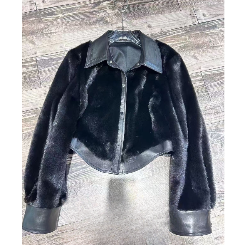 法模FRENCH MODEL 2024冬季高端时尚气质貂拼皮外套女装 41150355