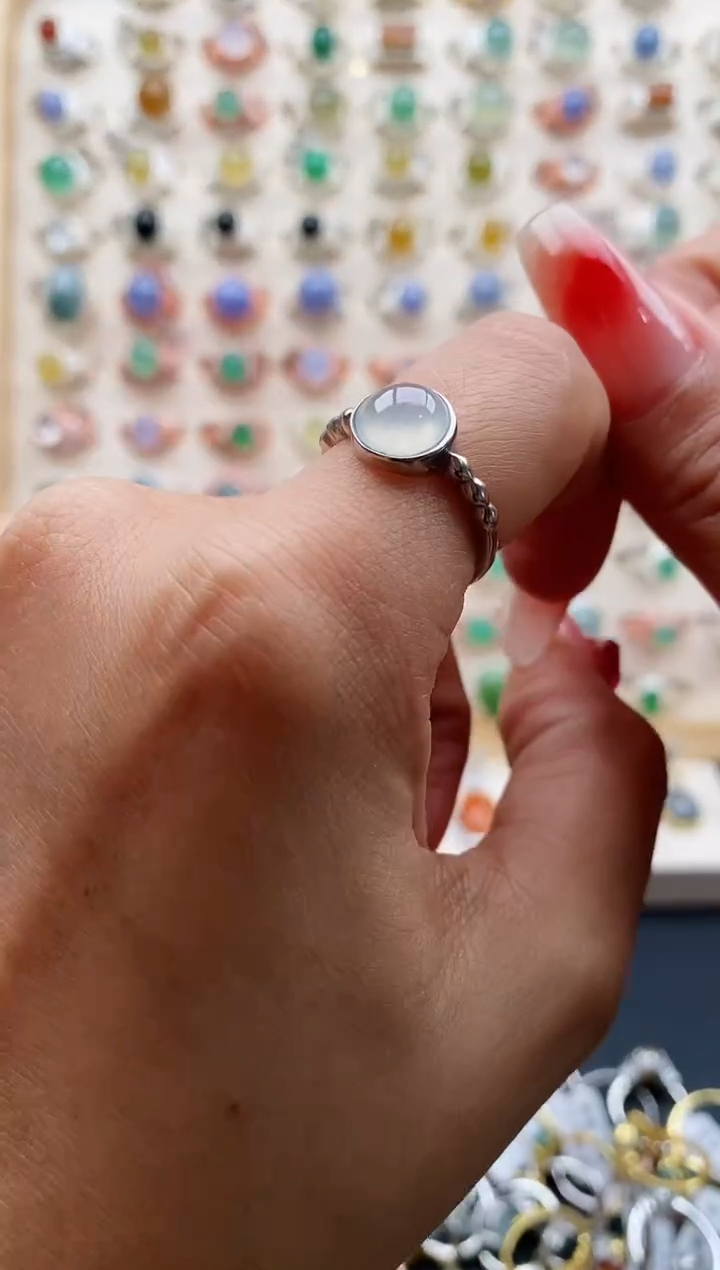 【闪购商品】翡翠戒指银S925镶嵌缅甸天然A货翡翠222 4+5