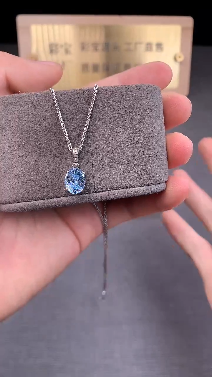 银S925镶嵌颈饰海蓝宝石2222