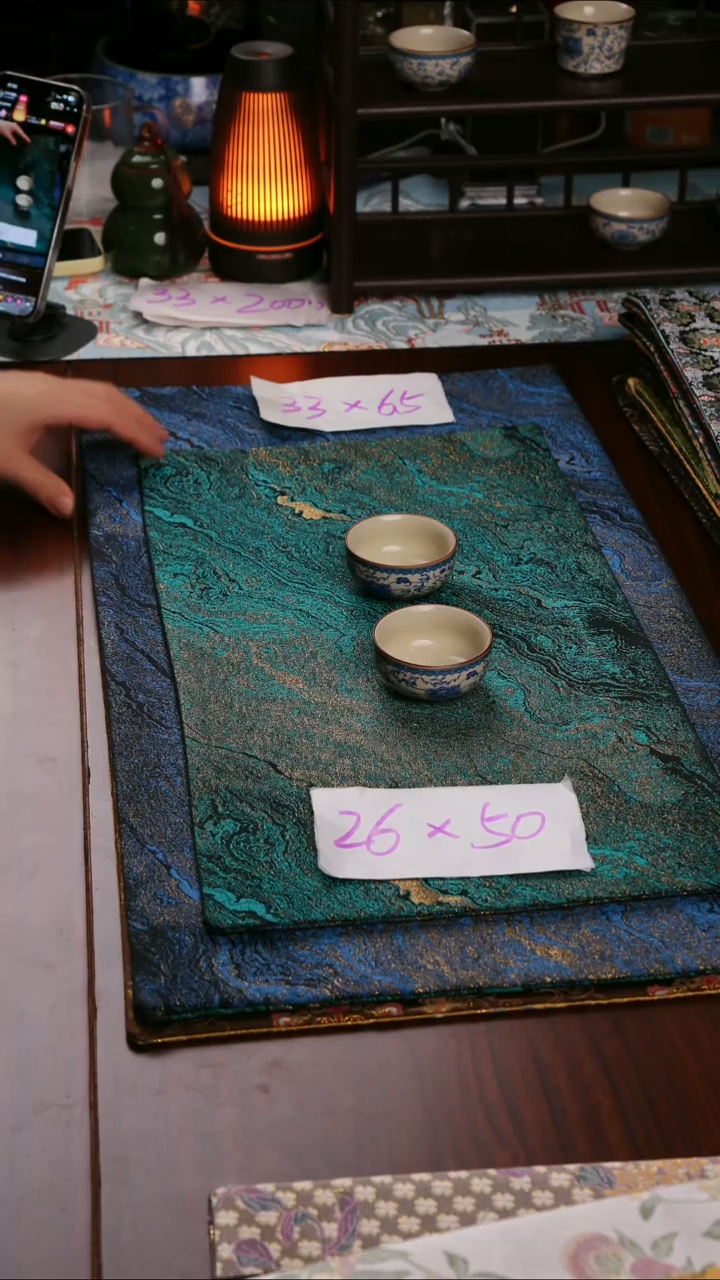 【鎏金蓝绿双面】中国风干泡织锦茶席26*50